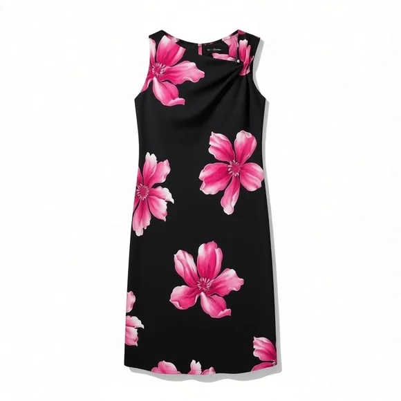 4/$20 S.L. Fashions Petite Black Pink Floral Sheath Dress Size 10P - Picture 3 of 5